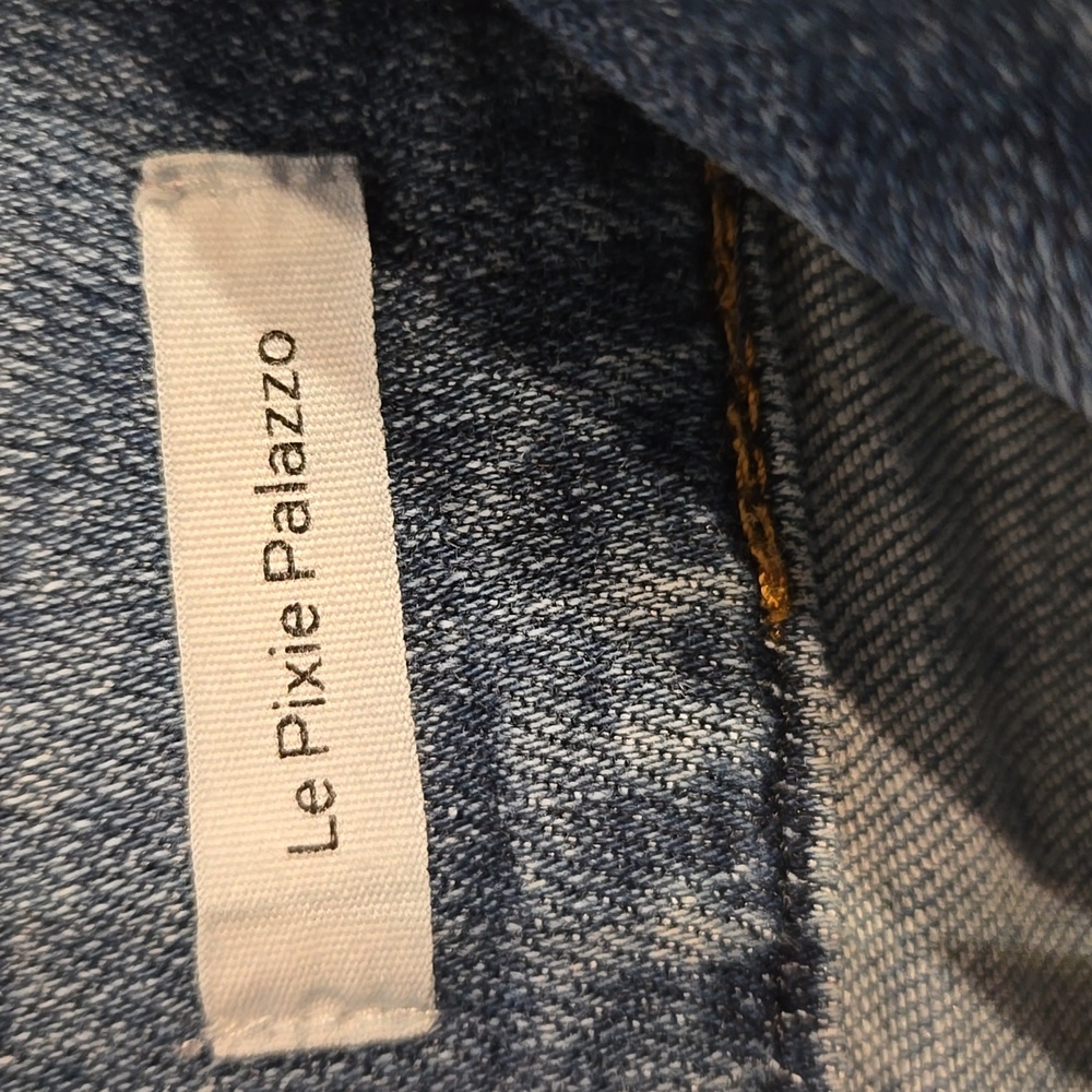 Frame Le Palazzo Ankle Super Strech Wide-Leg Raw Hem Cotton Denim Jeans - Picture 12 of 14